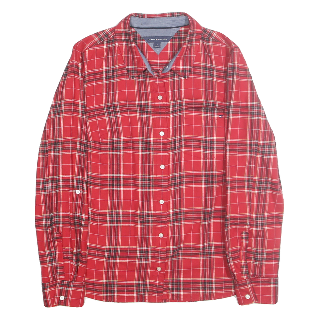 TOMMY HILFIGER Womens Red Plaid Cotton Shirt M Checked Button Down