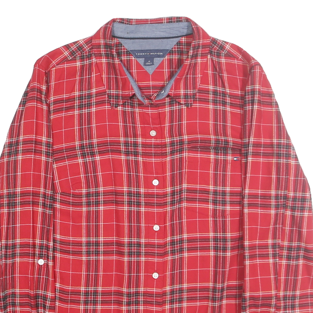 TOMMY HILFIGER Womens Red Plaid Cotton Shirt M Checked Button Down