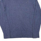 TOMMY HILFIGER Mens Blue Plain V-Neck Basic Knit Jumper L Cotton Blend Classic