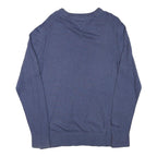 TOMMY HILFIGER Mens Blue Plain V-Neck Basic Knit Jumper L Cotton Blend Classic