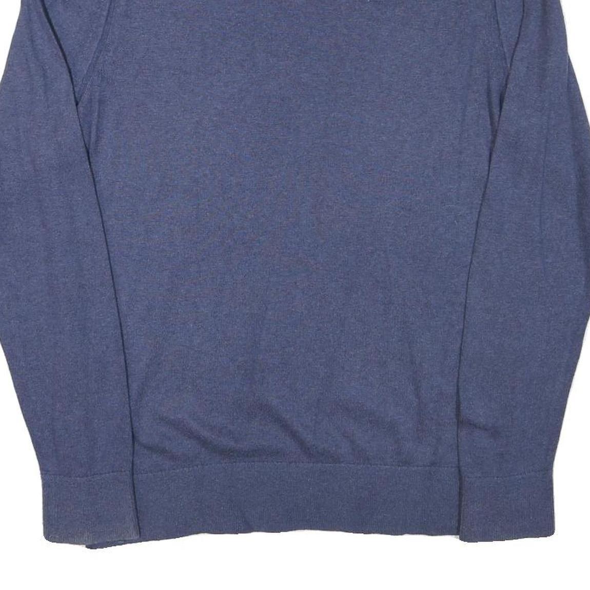 TOMMY HILFIGER Mens Blue Plain V-Neck Basic Knit Jumper L Cotton Blend Classic