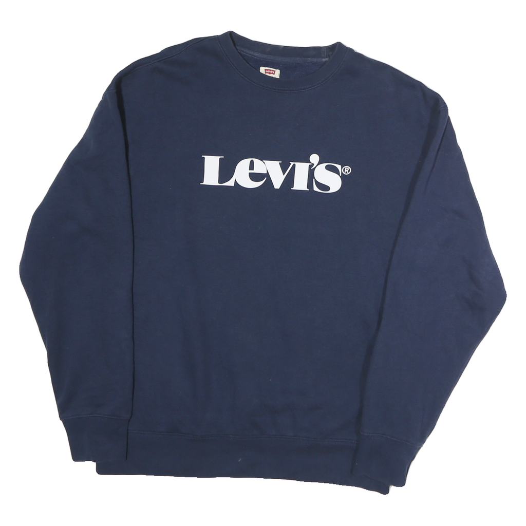 LEVI'S Mens Navy Blue Sweatshirt Crew Neck S Cotton Logo Pullover Comfortable