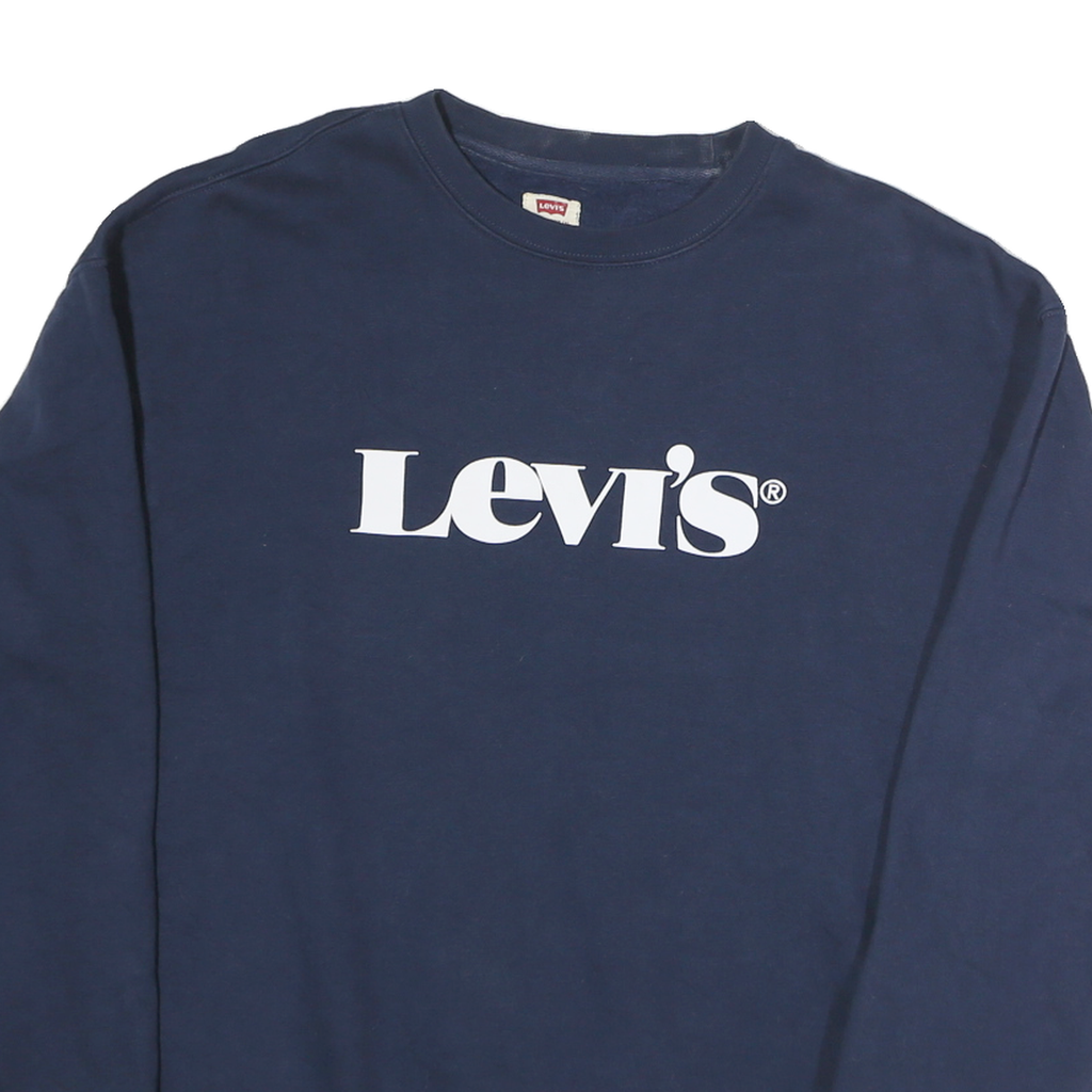 LEVI'S Mens Navy Blue Sweatshirt Crew Neck S Cotton Logo Pullover Comfortable