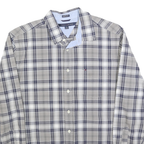 TOMMY HILFIGER Mens Beige & Blue Classic Fit L Plaid Cotton Blend Shirt Long