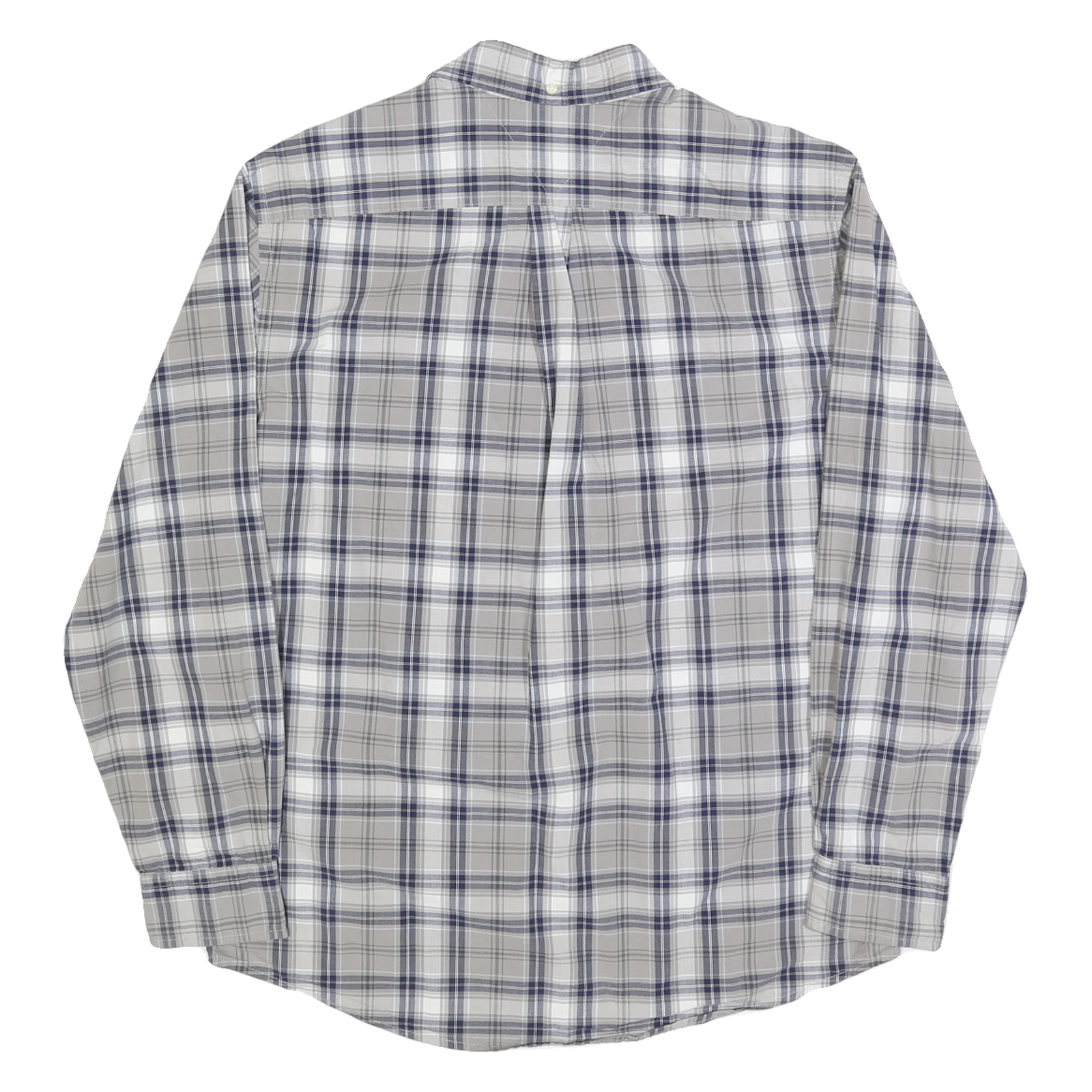 TOMMY HILFIGER Mens Beige & Blue Classic Fit L Plaid Cotton Blend Shirt Long