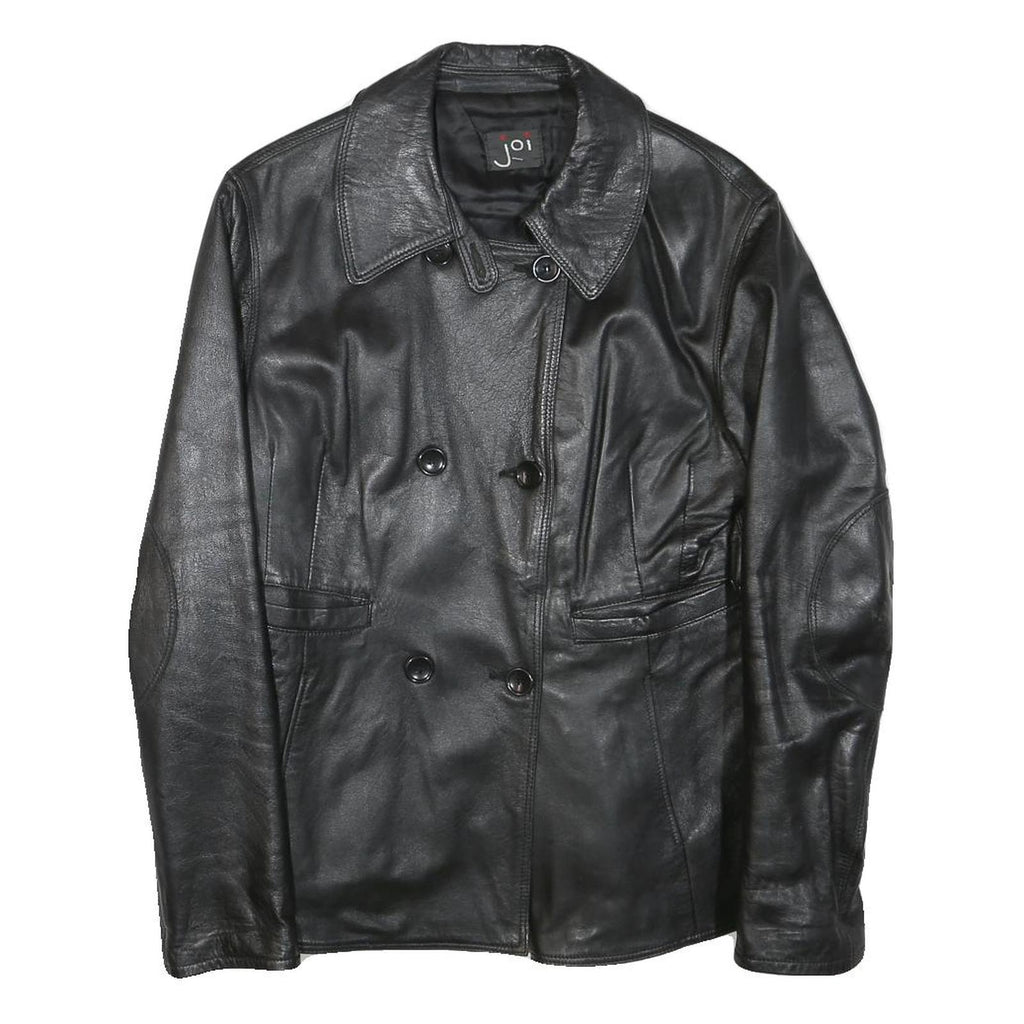 JOI Womens Black Leather Jacket M Button Classic Plain Stylish Outerwear