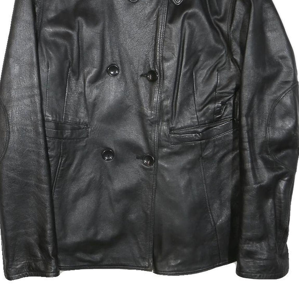 JOI Womens Black Leather Jacket M Button Classic Plain Stylish Outerwear