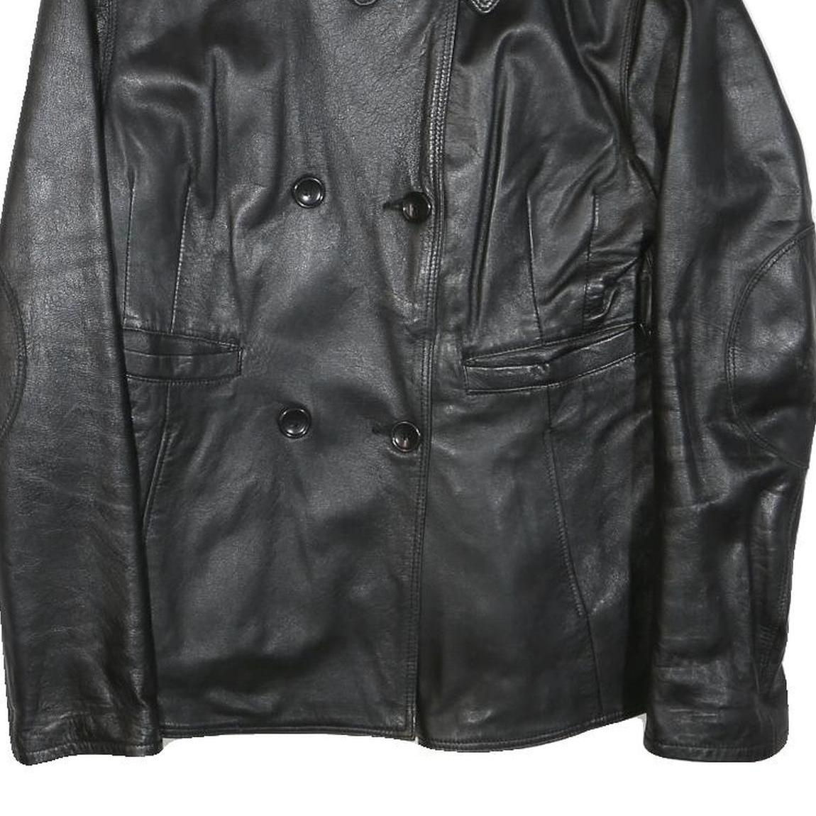 JOI Womens Black Leather Jacket M Button Classic Plain Stylish Outerwear