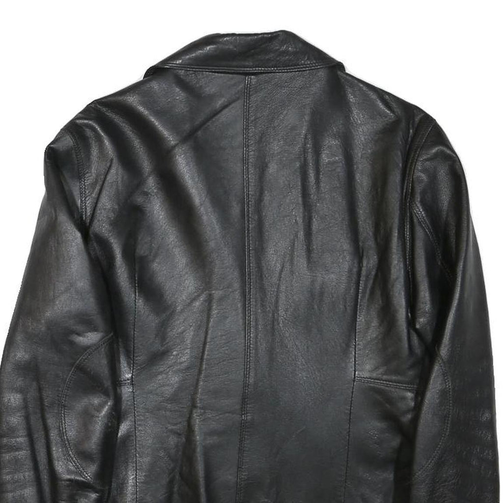 JOI Womens Black Leather Jacket M Button Classic Plain Stylish Outerwear