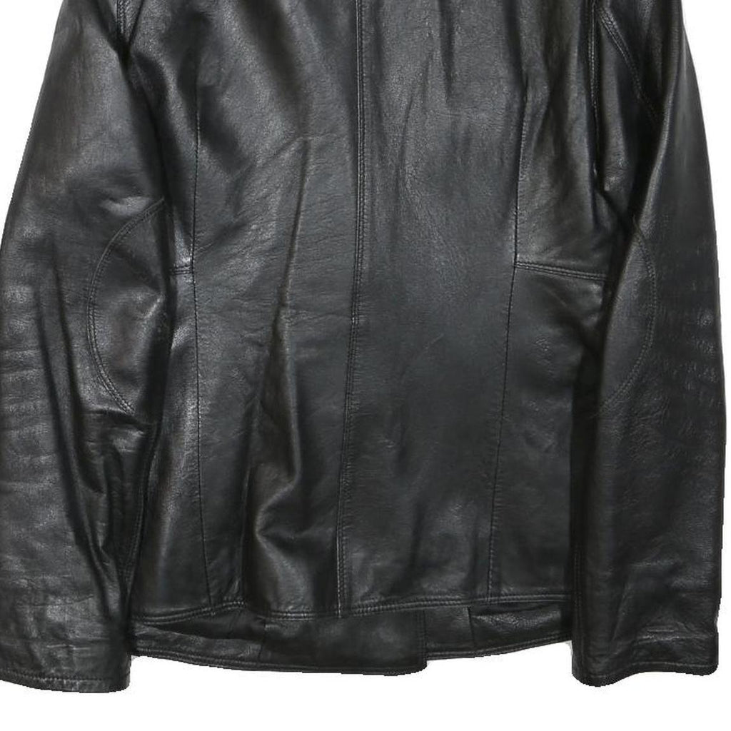JOI Womens Black Leather Jacket M Button Classic Plain Stylish Outerwear