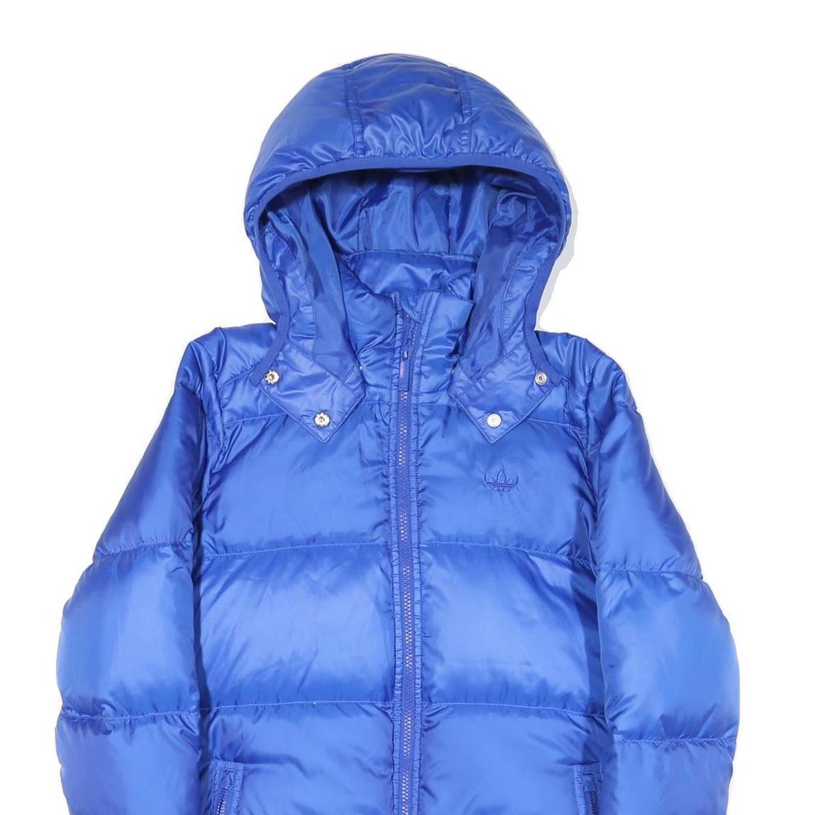 ADIDAS Womens Blue Puffer Jacket UK 10 Polyester Blend Zip Hooded Plain Casual