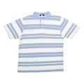 JANTZEN Mens White & Light Blue Striped Short Sleeve Polo Shirt L Casual Cotton