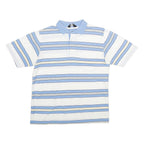 JANTZEN Mens White & Light Blue Striped Short Sleeve Polo Shirt L Casual Cotton