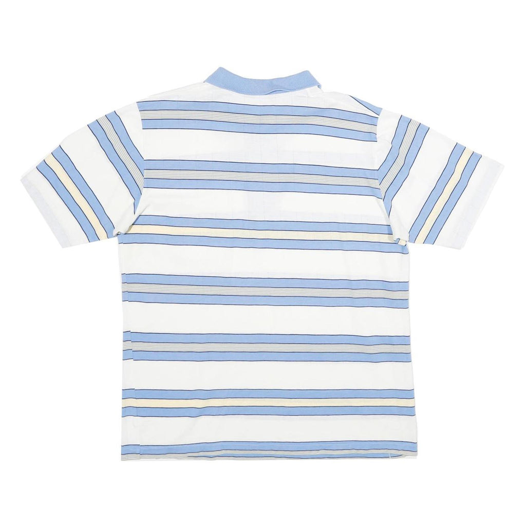 JANTZEN Mens White & Light Blue Striped Short Sleeve Polo Shirt L Casual Cotton