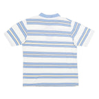 JANTZEN Mens White & Light Blue Striped Short Sleeve Polo Shirt L Casual Cotton