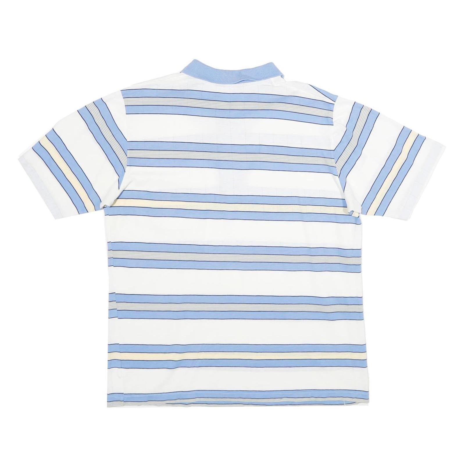 JANTZEN Mens White & Light Blue Striped Short Sleeve Polo Shirt L Casual Cotton