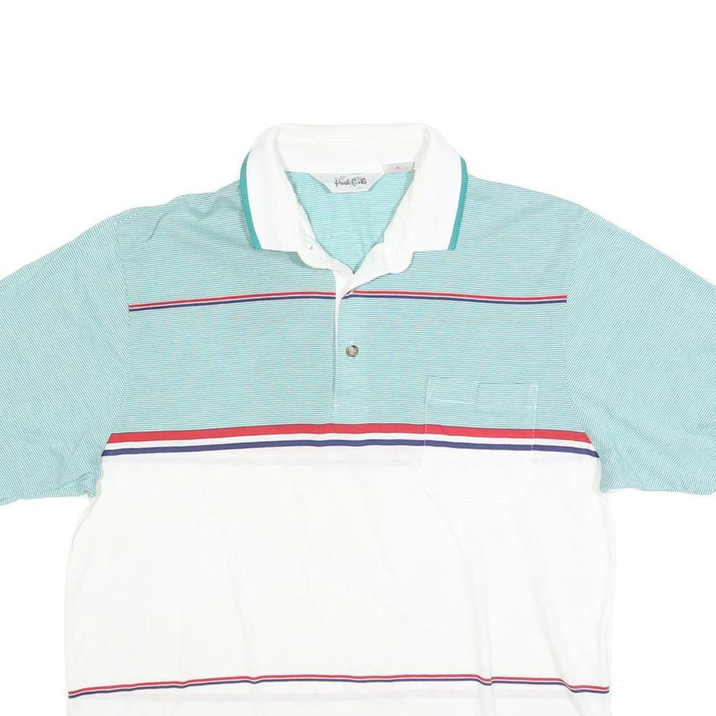PAOLO CONILI Mens White & Green Striped Short Sleeve Polo Shirt L Cotton Blend
