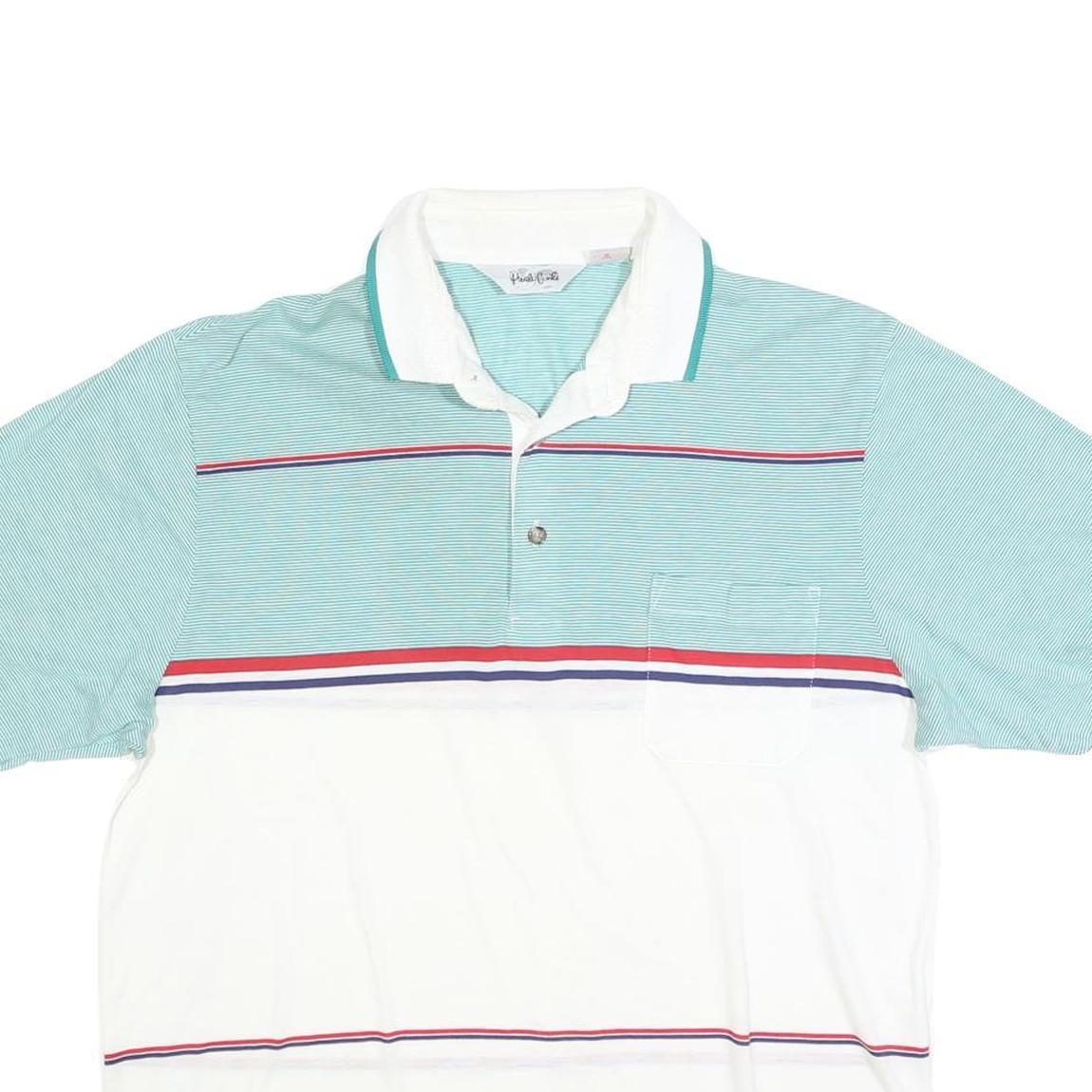 PAOLO CONILI Mens White & Green Striped Short Sleeve Polo Shirt L Cotton Blend