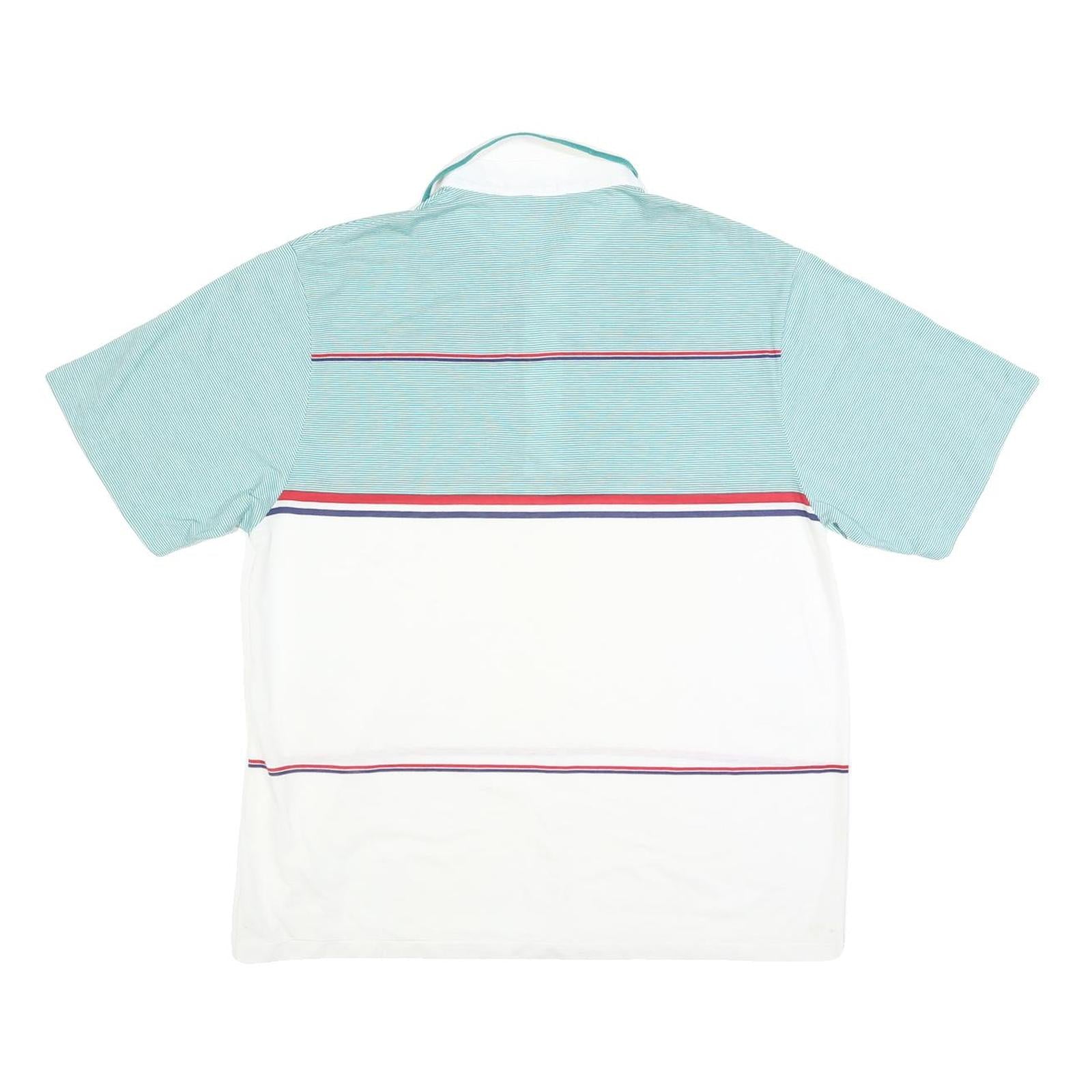 PAOLO CONILI Mens White & Green Striped Short Sleeve Polo Shirt L Cotton Blend