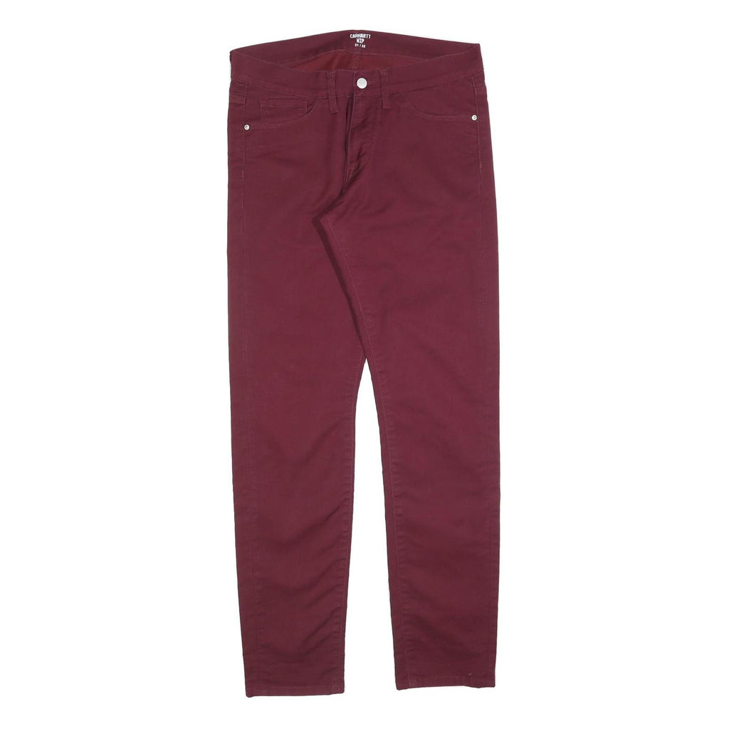 CARHARTT Mens Cotton Blend Burgundy Slim Skinny Trousers W31 L32 Casual Workwear