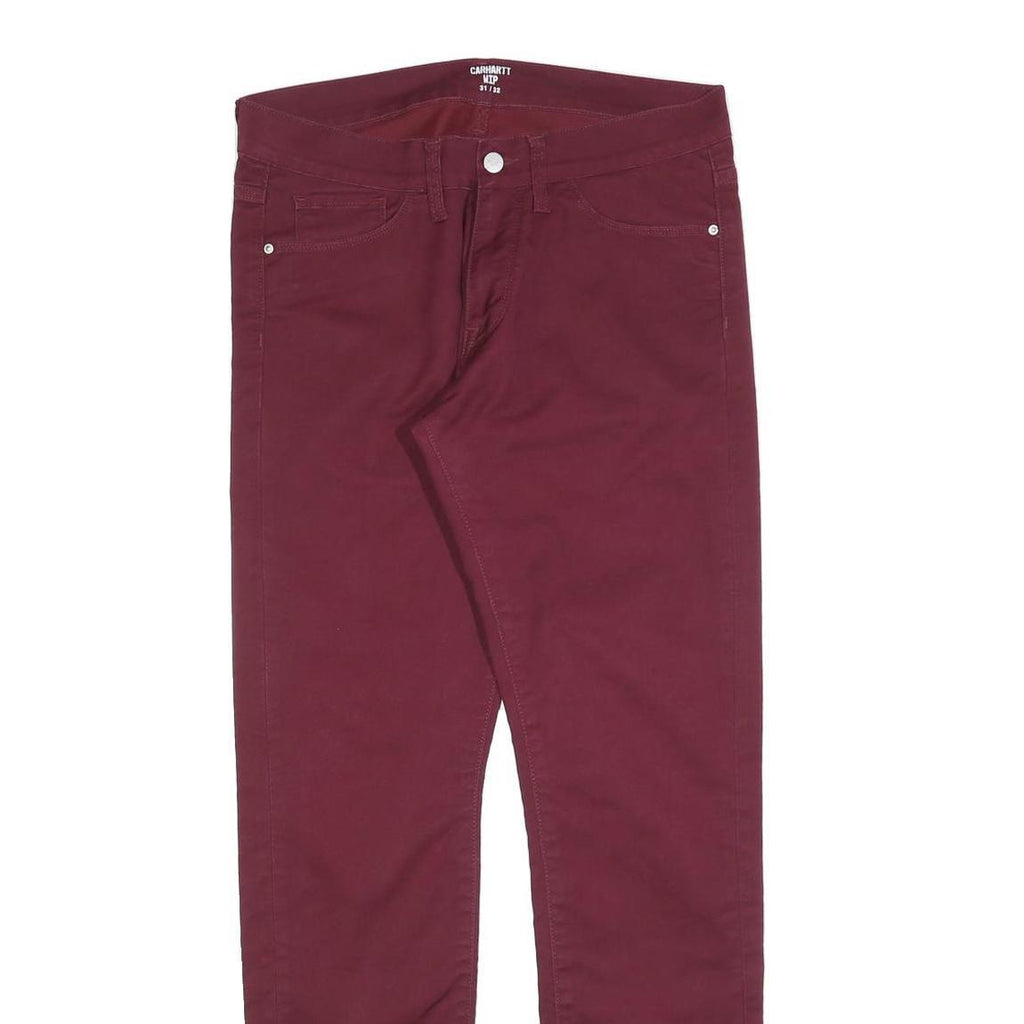 CARHARTT Mens Cotton Blend Burgundy Slim Skinny Trousers W31 L32 Casual Workwear