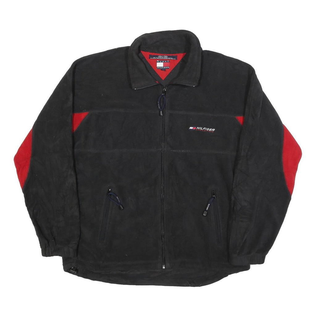 TOMMY HILFIGER Mens Black & Red Zip Jacket L Polyester Casual