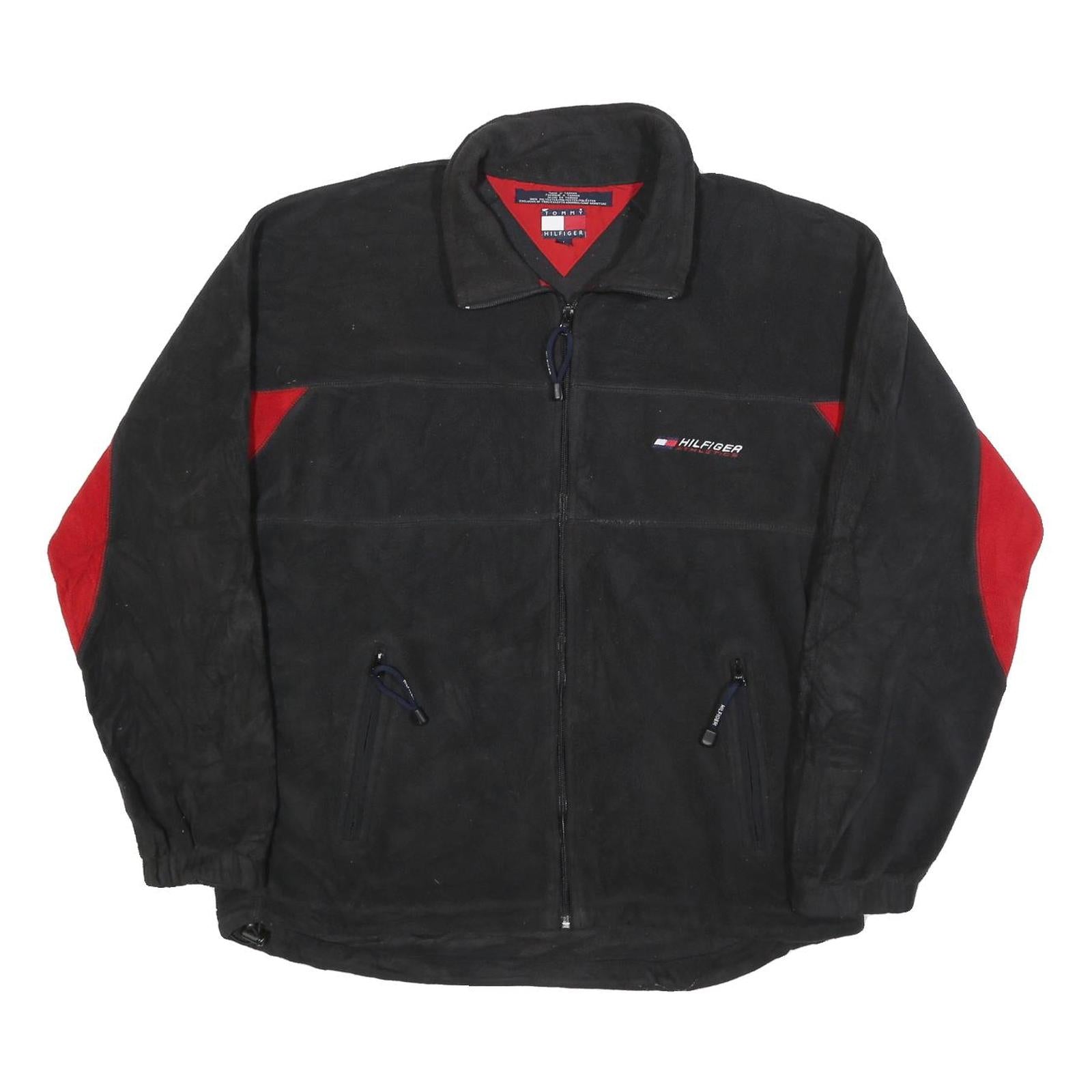 TOMMY HILFIGER Mens Black & Red Zip Jacket L Polyester Casual