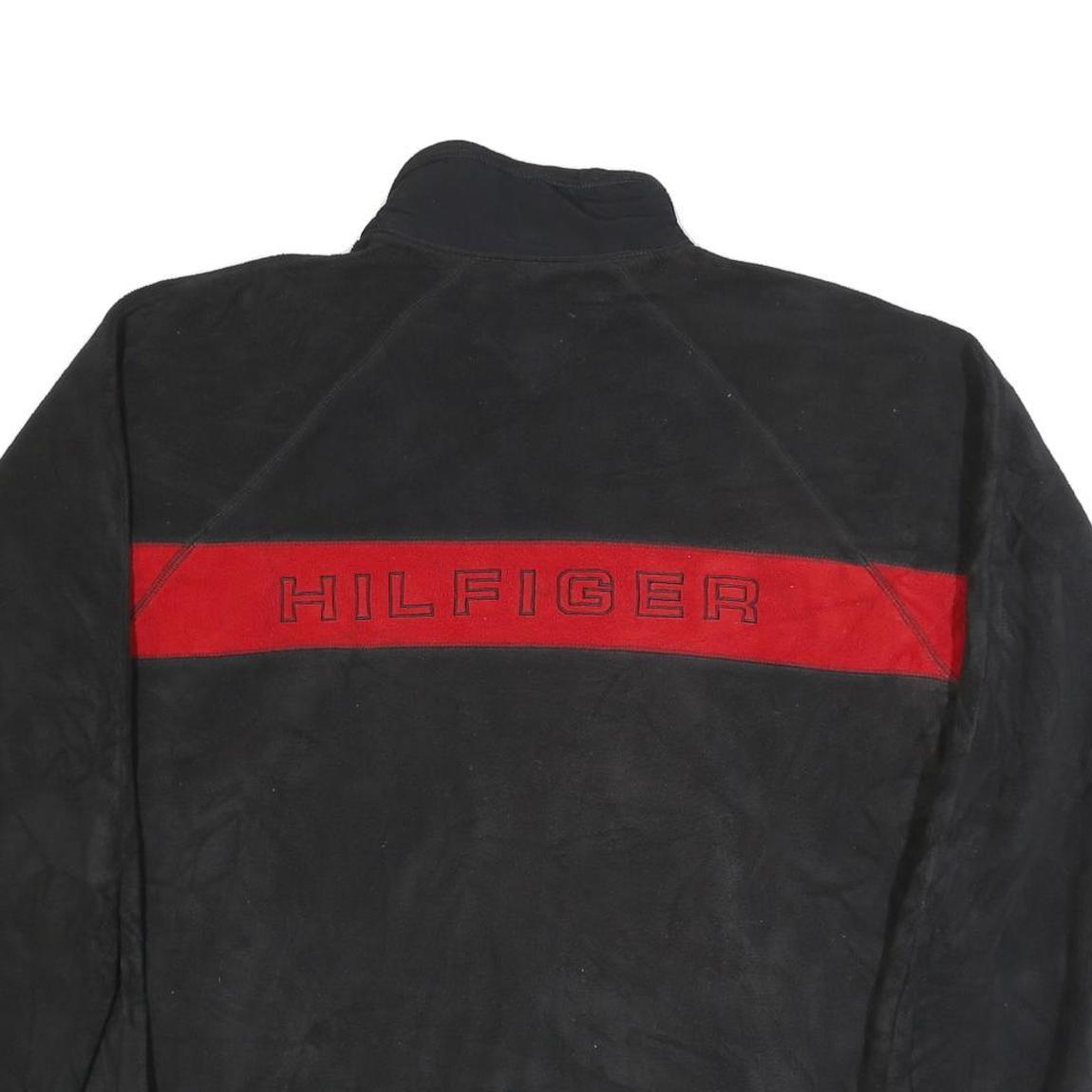 TOMMY HILFIGER Mens Black & Red Zip Jacket L Polyester Casual