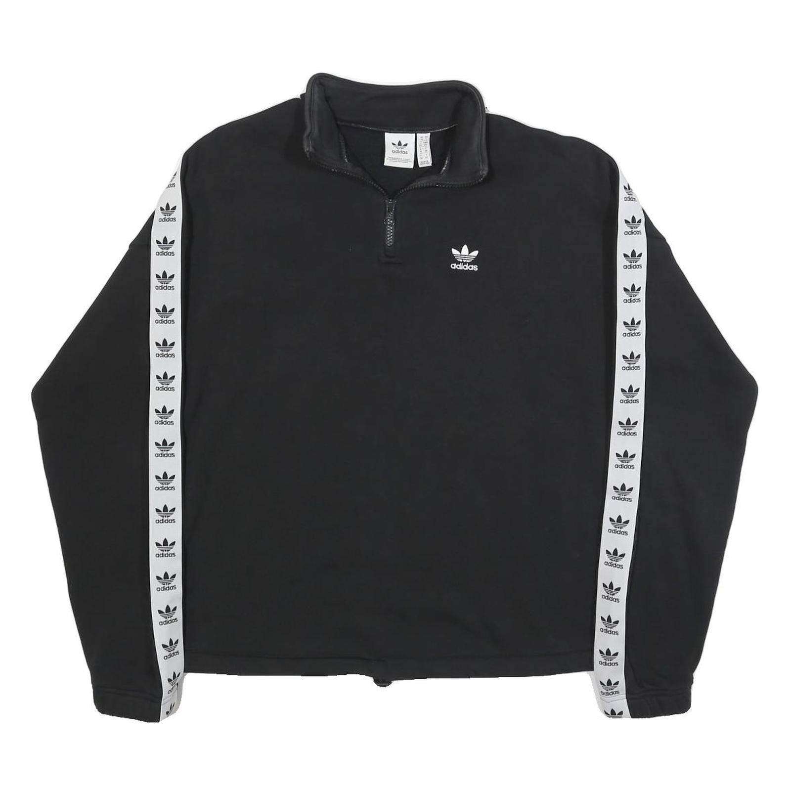ADIDAS Womens Black & White Logo Tape 1/4 Zip Sweatshirt UK 10 Sportswear