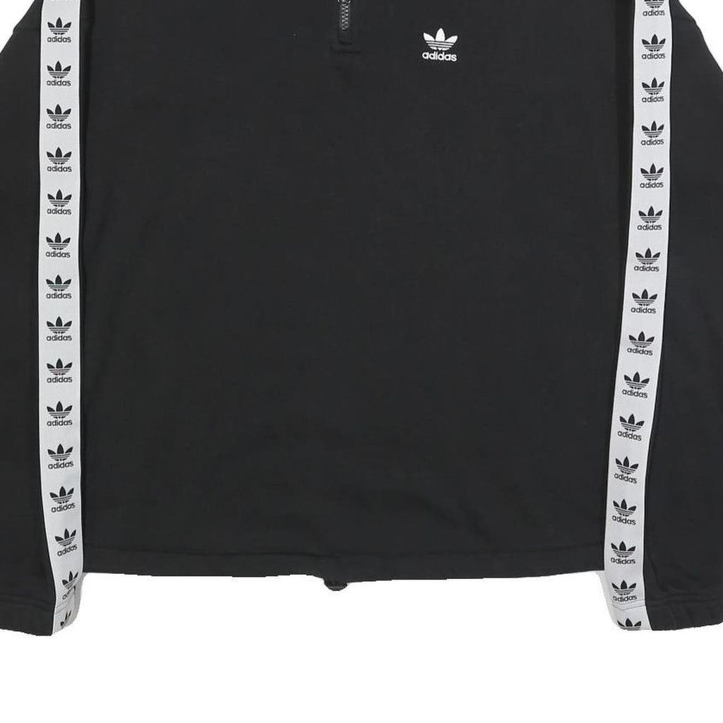 ADIDAS Womens Black & White Logo Tape 1/4 Zip Sweatshirt UK 10 Sportswear