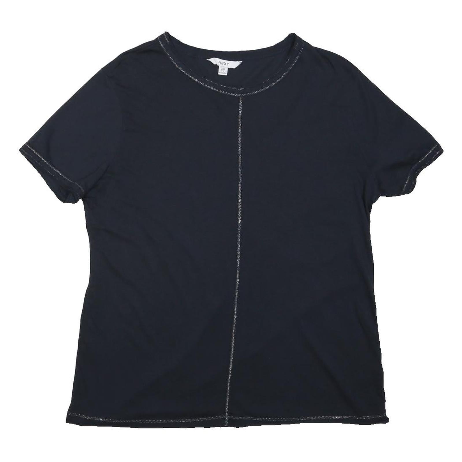 NEXT Womens Black T-Shirt UK 14 Short Sleeve Crew Neck Cotton Blend Casual Top