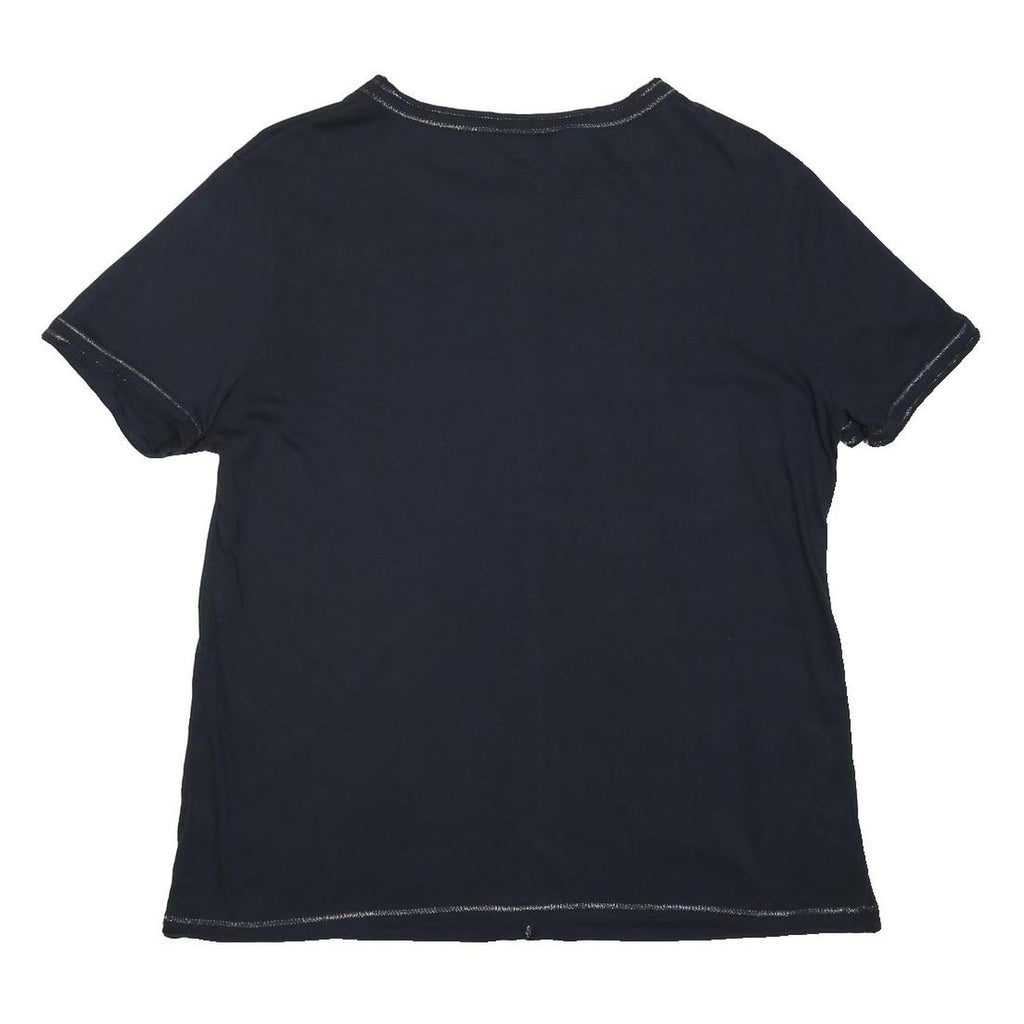NEXT Womens Black T-Shirt UK 14 Short Sleeve Crew Neck Cotton Blend Casual Top