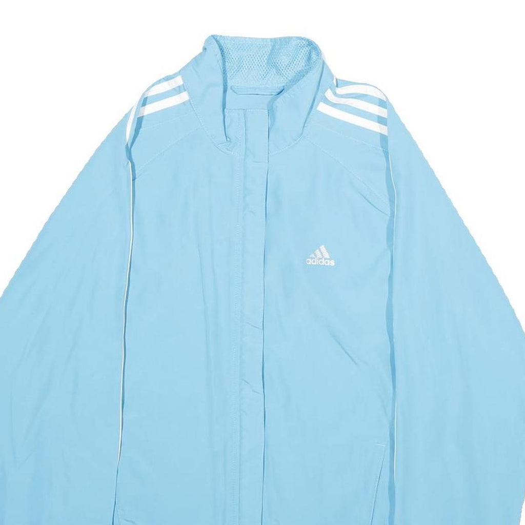 ADIDAS Womens Blue Sports Track Jacket UK 14 Polyester Zip Athletic Fit