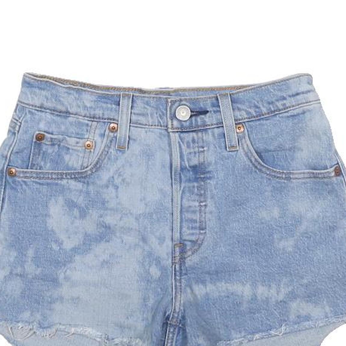 LEVI'S Womens Denim Blue Casual Shorts S W25 Distressed Raw Hem