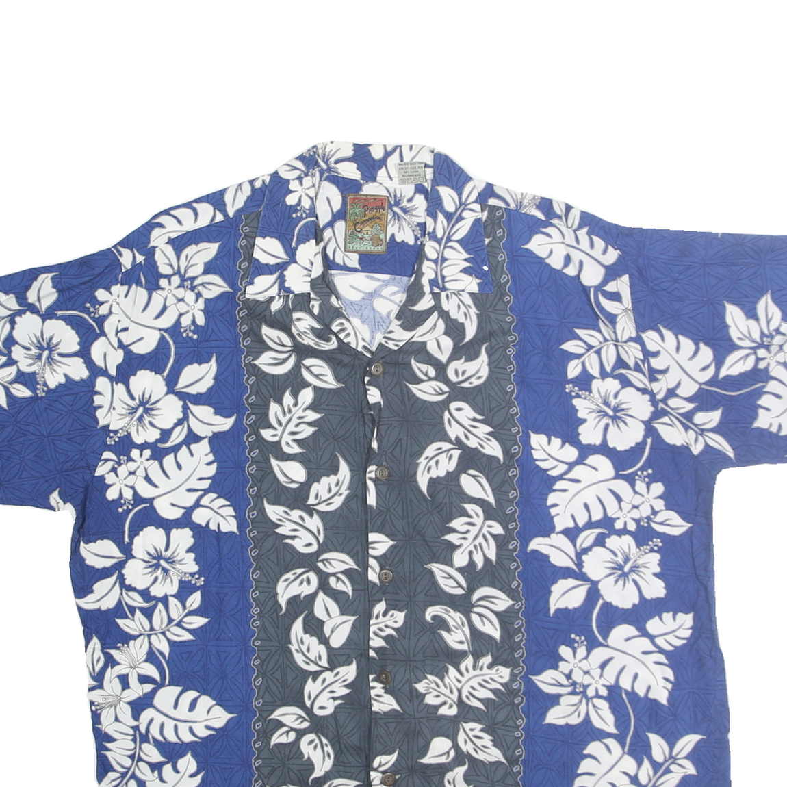 PINEAPPLE CONNECTION Mens Blue & Grey Hawaiian Shirt M Cotton Blend Casual