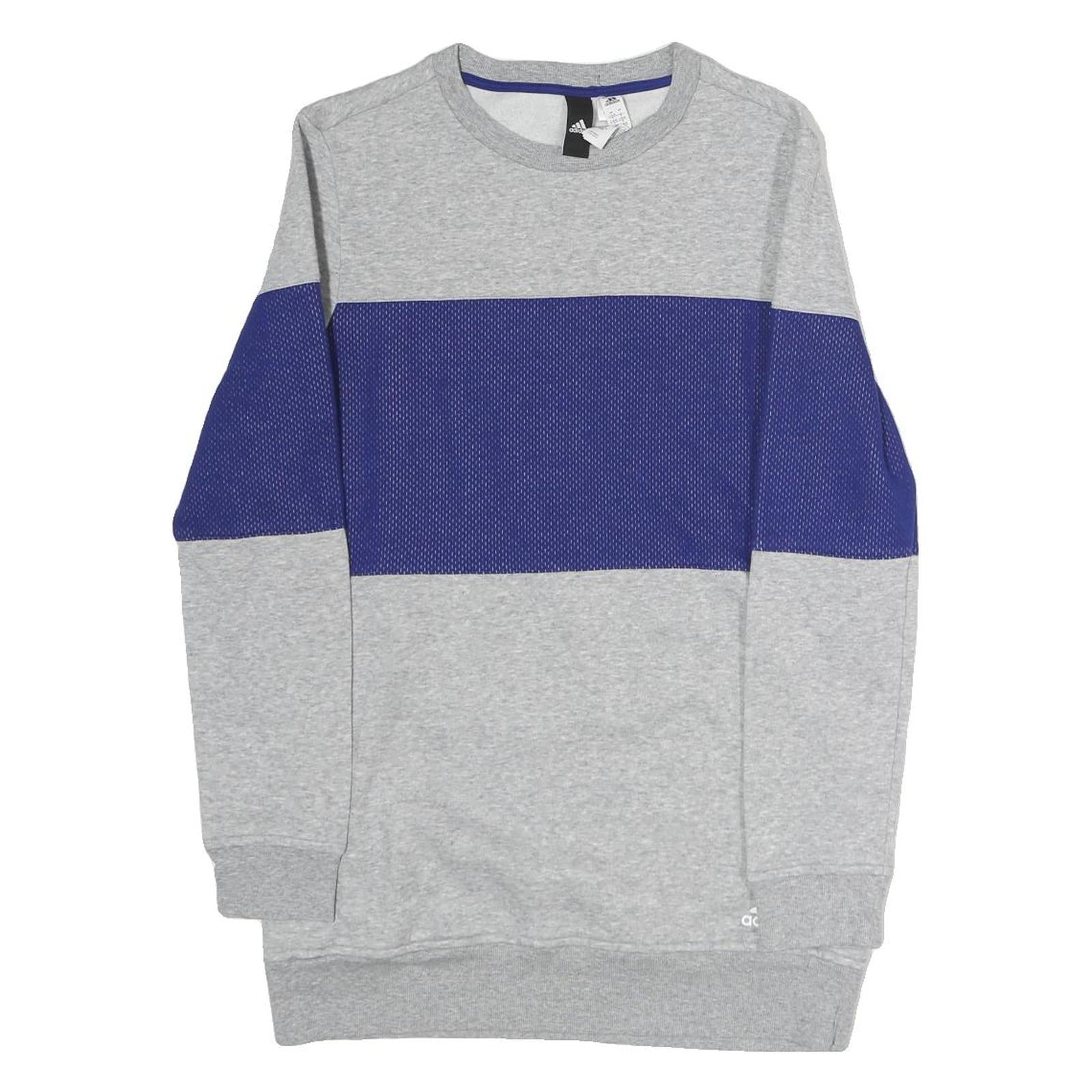 ADIDAS Womens Grey & Blue Crew Neck L Sweatshirt Cotton Blend Casual Sportswear