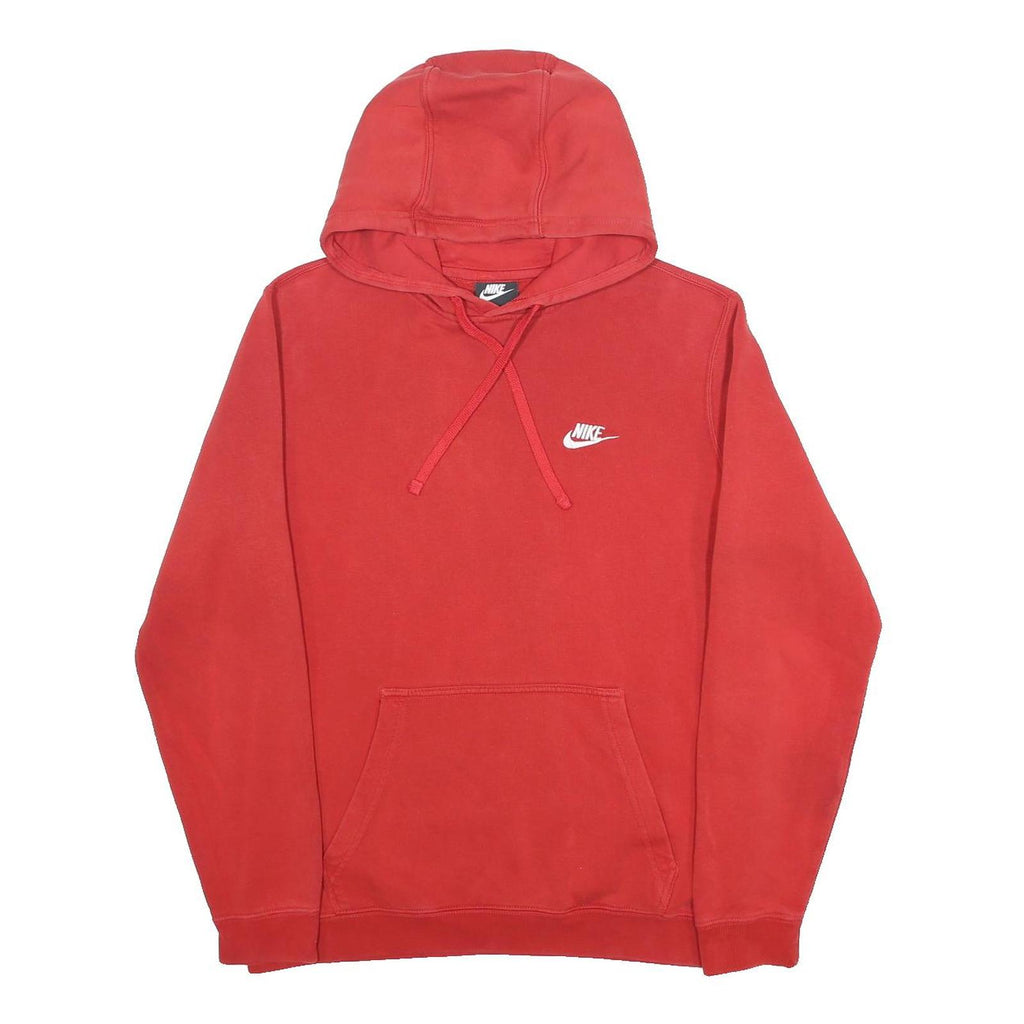 NIKE Mens Red Pullover Hoodie M Cotton Blend Long Sleeve Drawstring Pocket
