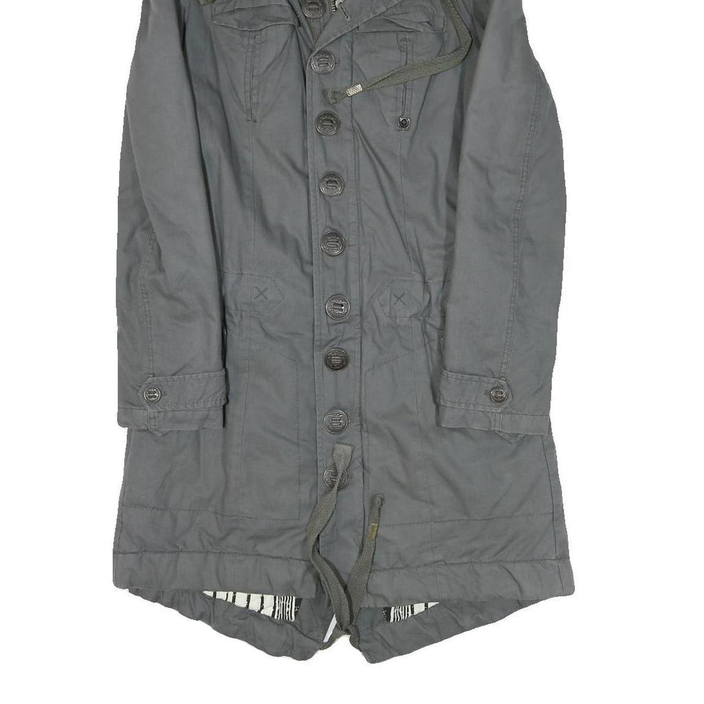 DIESEL Womens Grey Cotton Blend Jacket M Plain Zip Hooded Stylish Winter Wear