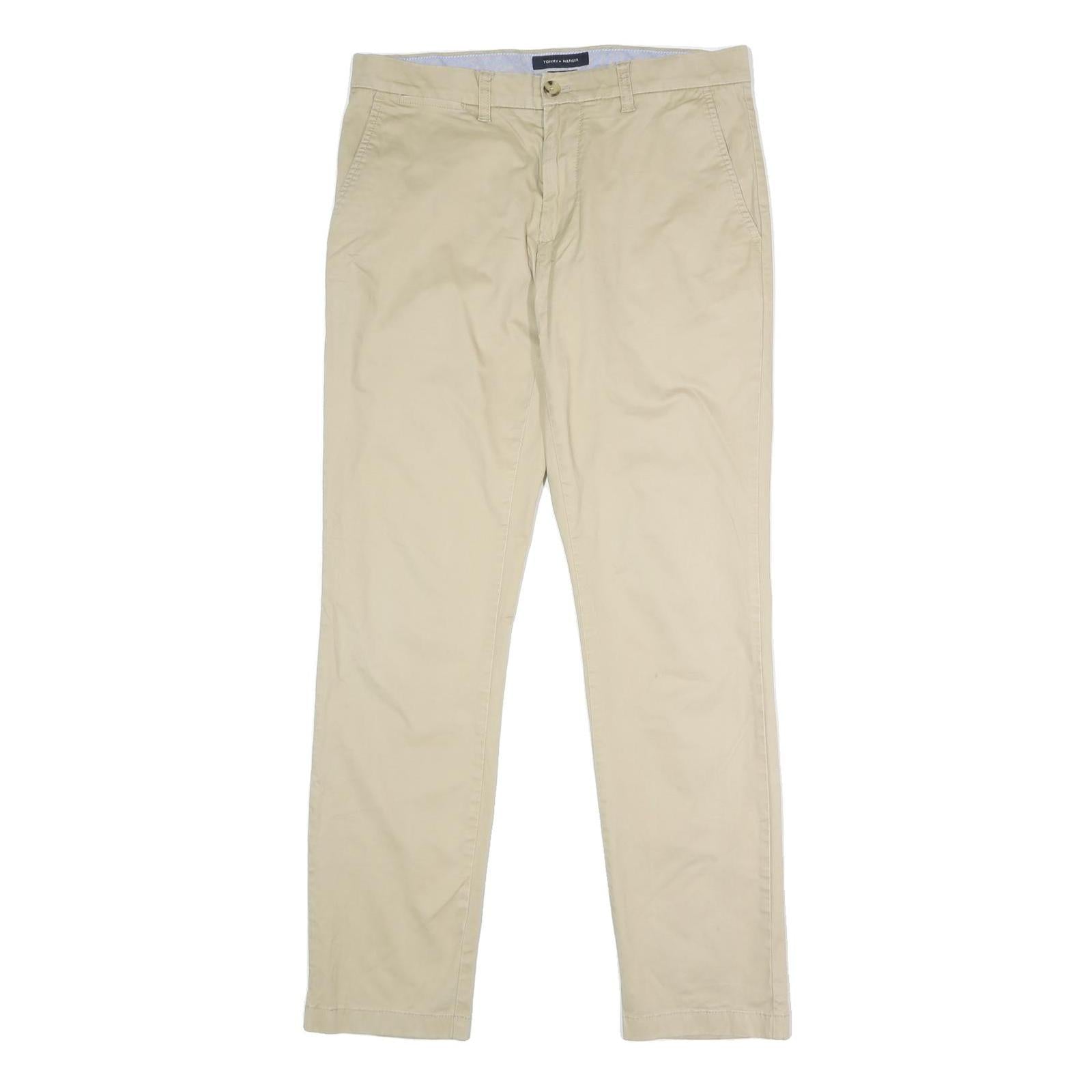 TOMMY HILFIGER Mens Slim Beige Cotton Blend Slim Trousers W32 L32 Casual Work