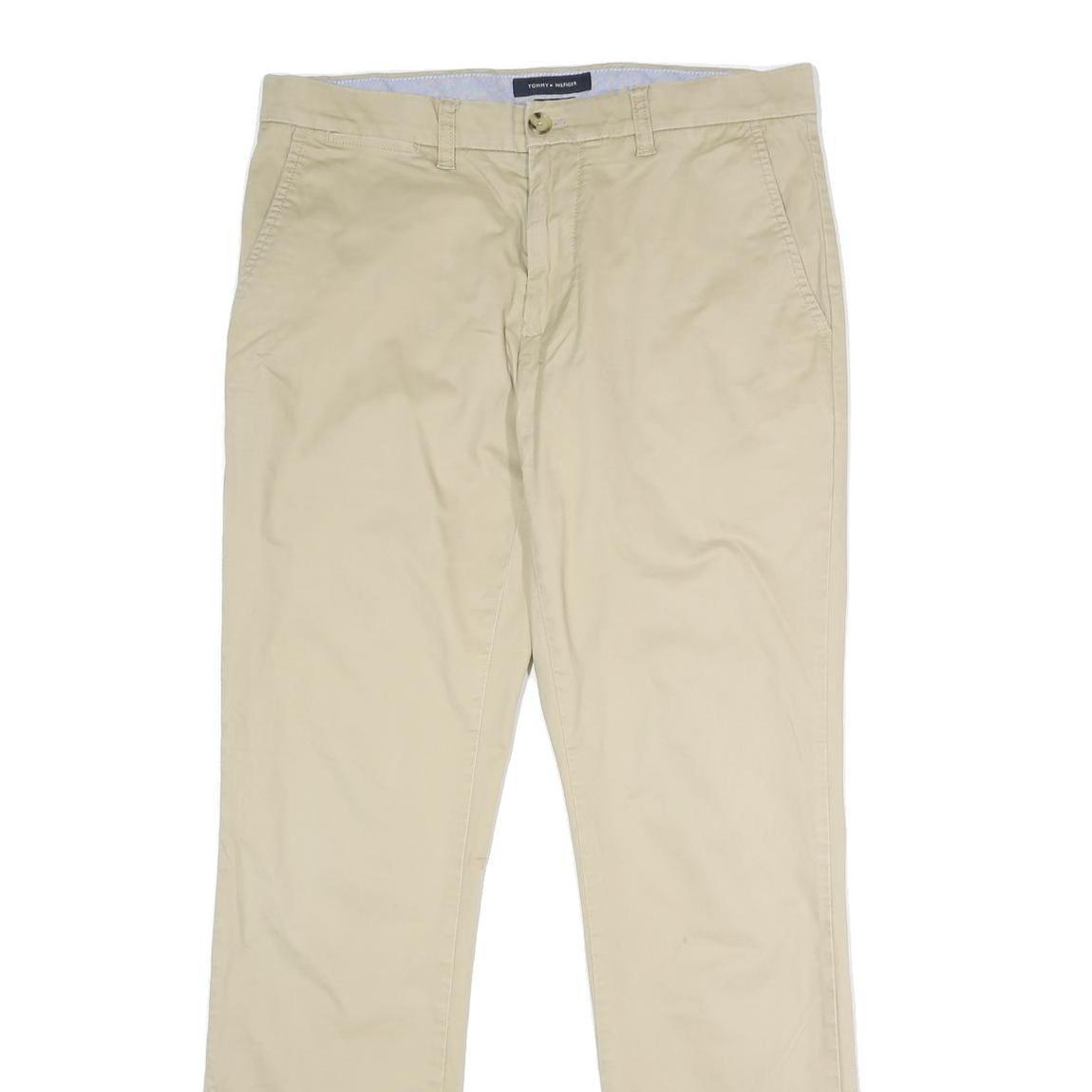 TOMMY HILFIGER Mens Slim Beige Cotton Blend Slim Trousers W32 L32 Casual Work