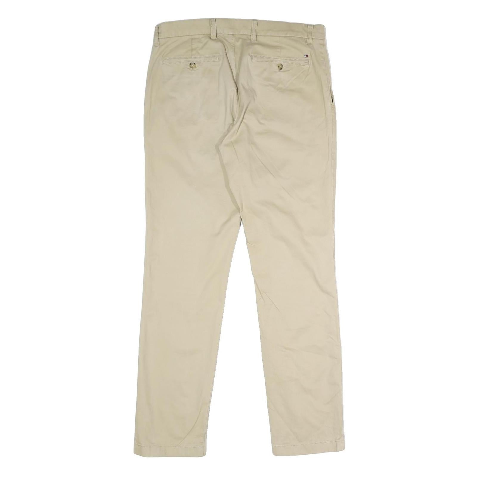 TOMMY HILFIGER Mens Slim Beige Cotton Blend Slim Trousers W32 L32 Casual Work