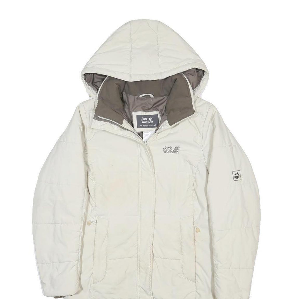 JACK WOLFSKIN Womens White Outdoor Jacket UK 6 Polyester Zip Hooded Plain
