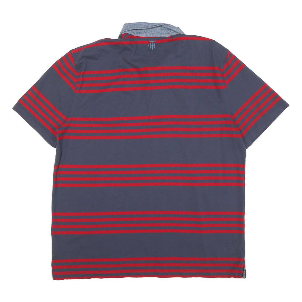 TOMMY HILFIGER Mens Blue & Red Striped Short Sleeve Polo Shirt XL Cotton Blend