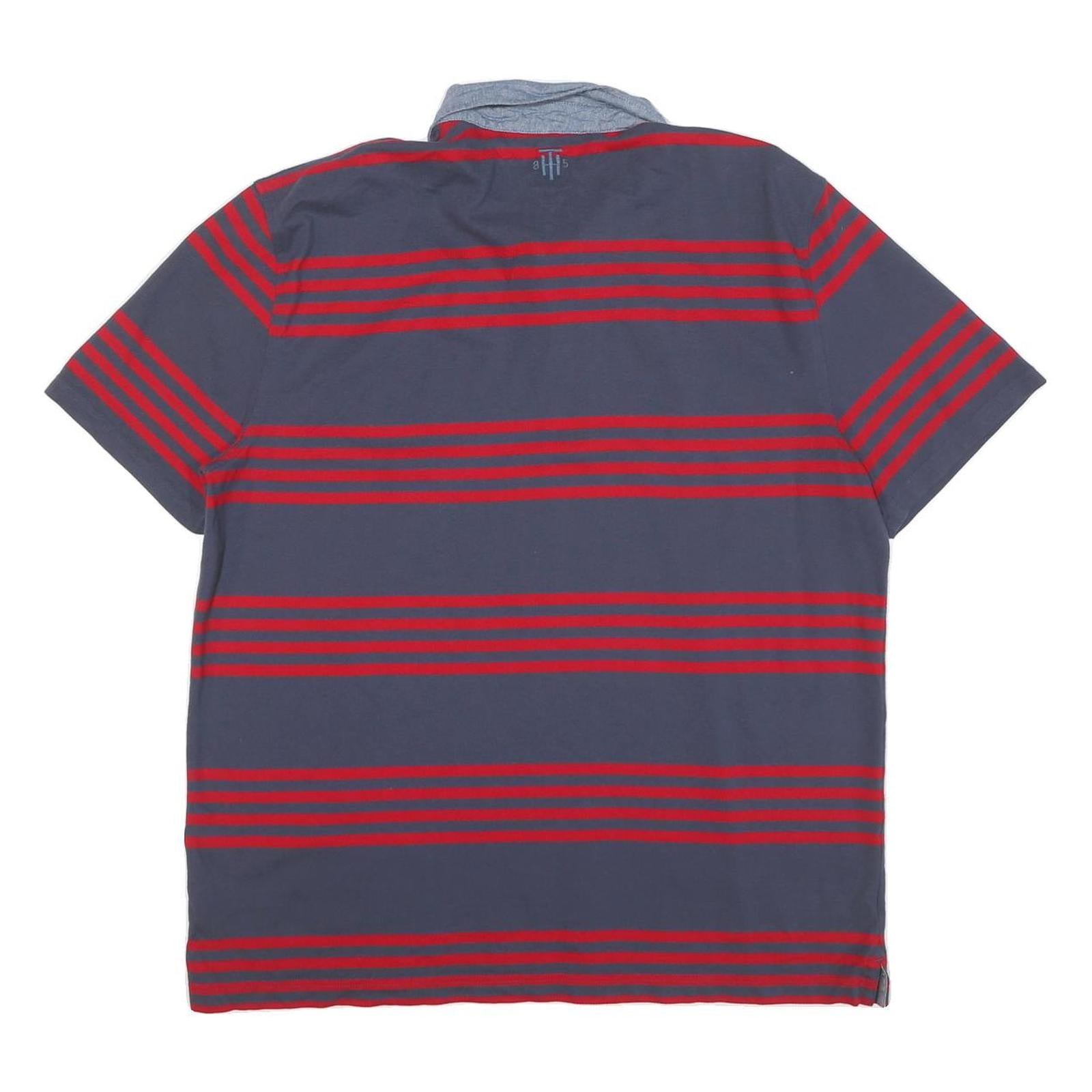 TOMMY HILFIGER Mens Blue & Red Striped Short Sleeve Polo Shirt XL Cotton Blend