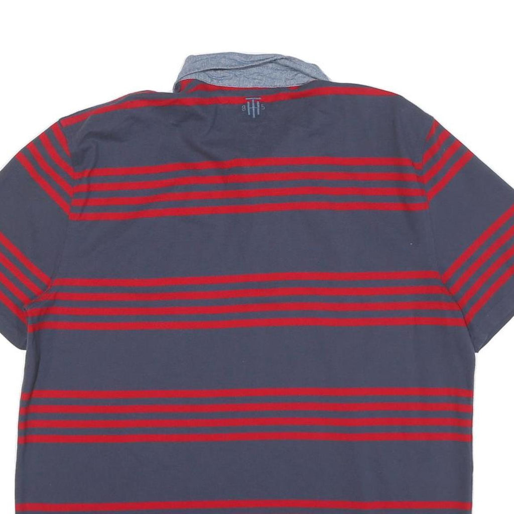 TOMMY HILFIGER Mens Blue & Red Striped Short Sleeve Polo Shirt XL Cotton Blend