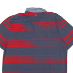 TOMMY HILFIGER Mens Blue & Red Striped Short Sleeve Polo Shirt XL Cotton Blend