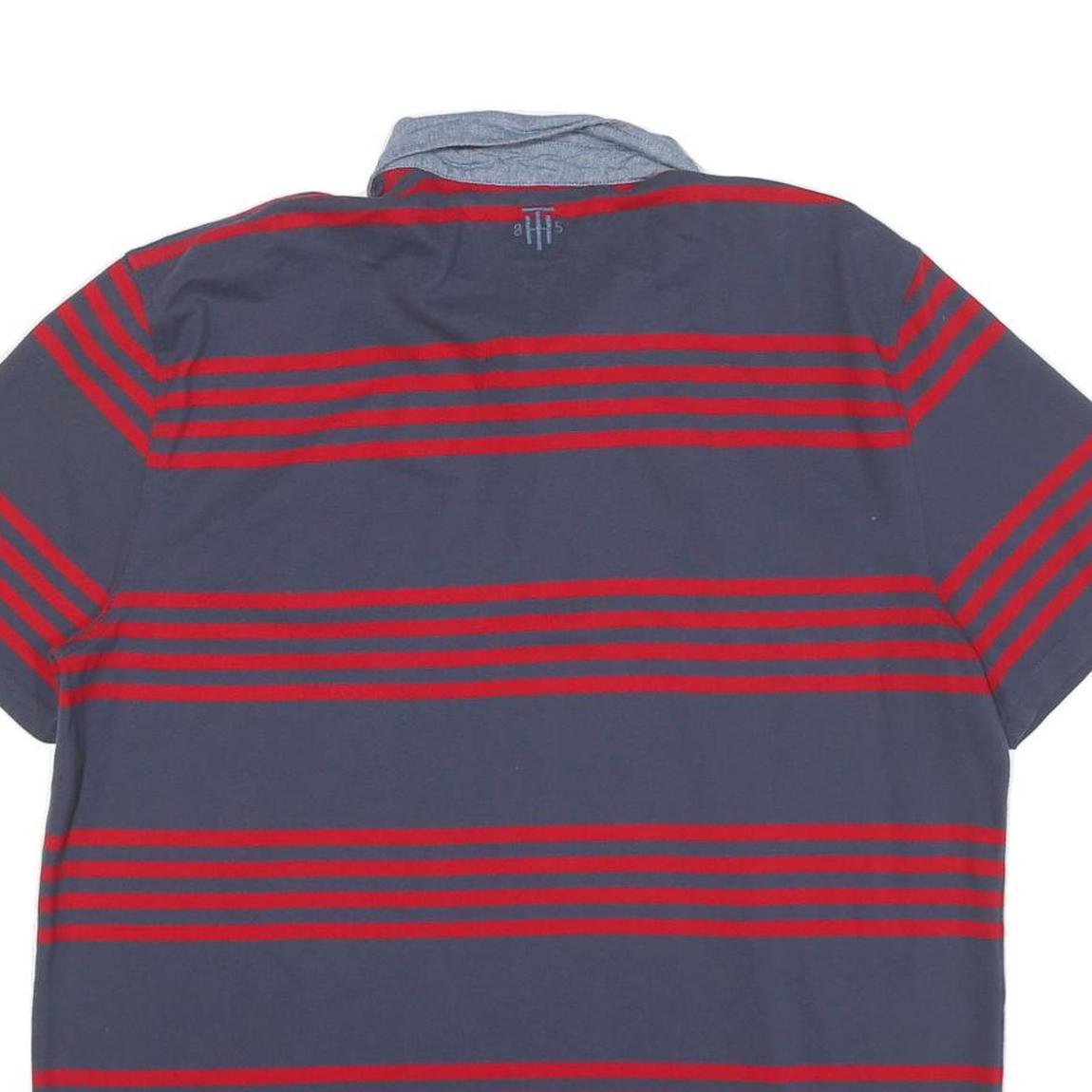 TOMMY HILFIGER Mens Blue & Red Striped Short Sleeve Polo Shirt XL Cotton Blend