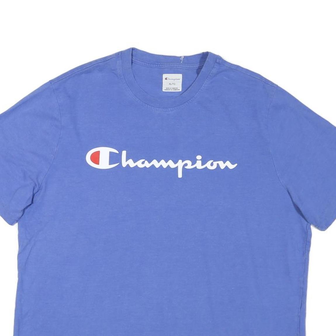 CHAMPION Mens Blue XL Short Sleeve Crew Neck Graphic T-Shirt Cotton Blend