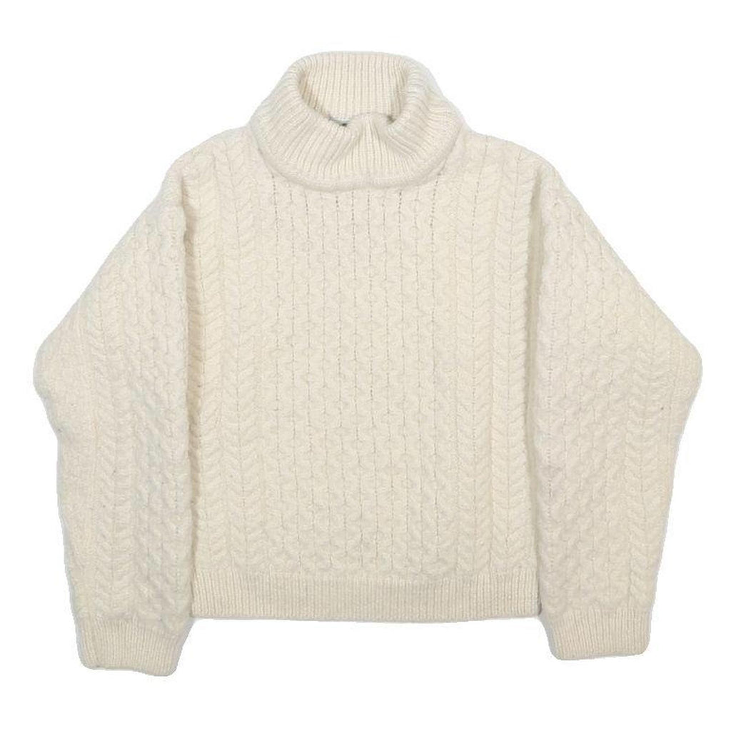 ARAN CRAFTS Boys Cream Wool Patterned Roll Neck Pullover Jumper S Warm Knit