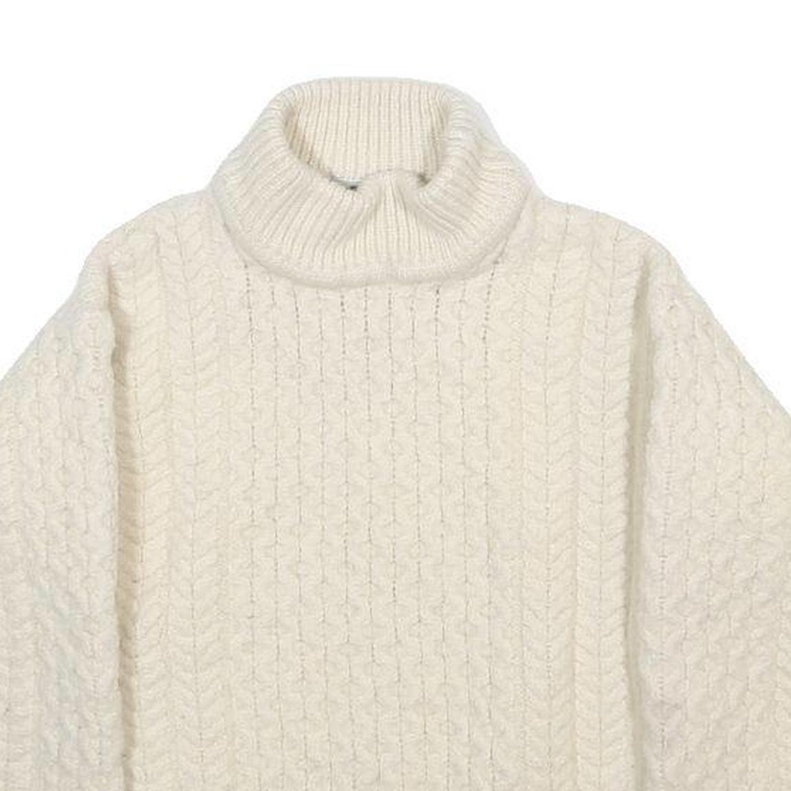 ARAN CRAFTS Boys Cream Wool Patterned Roll Neck Pullover Jumper S Warm Knit